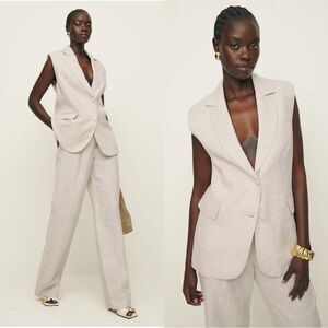 Reformation Clark Linen Vest in Oatmeal